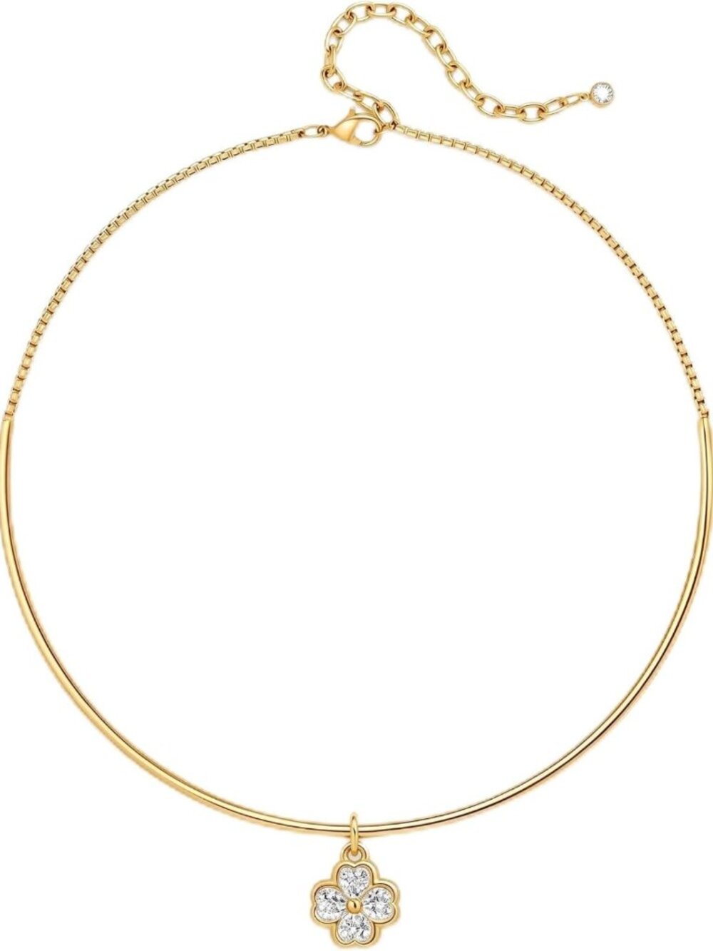 Dainty 14K Gold Plated Choker Necklace with Cubic Zirconia Pendant - Minimalist